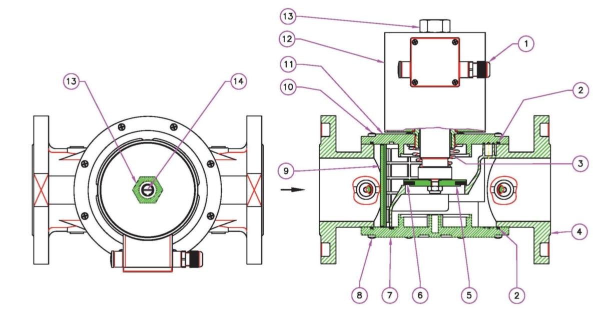 EVP karimás gázmágnesszelep szerkezeti rajz